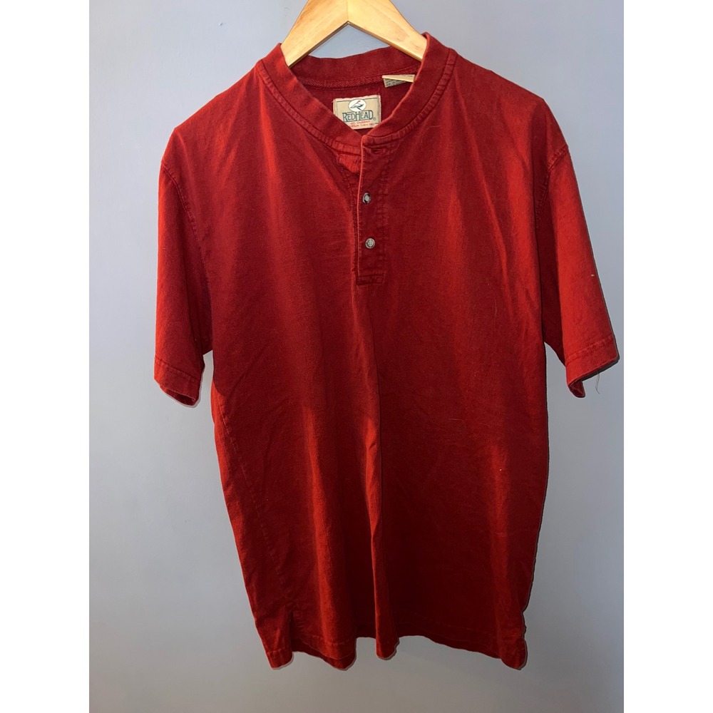 RedHead Mens Medium Red Cotton Short Sleeve Henley Shirt Outdoor Casual Top